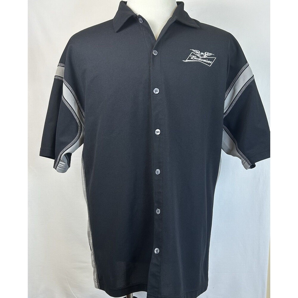 Zorrell XXL Budweiser Bowling Shirt Black Gray Men Button Up Retro Beer